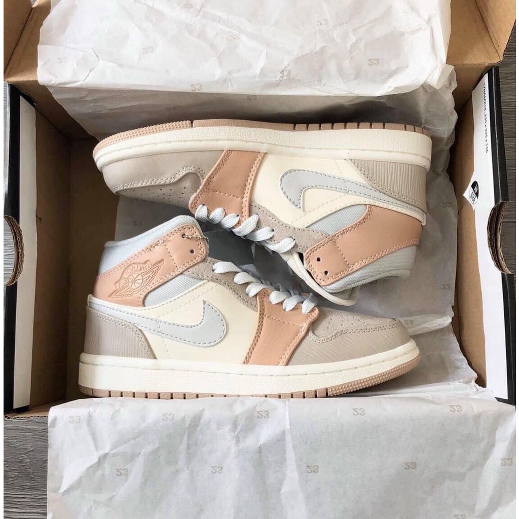 Giày Sneaker Jordan 1 Mid Milan Cam Cao Cổ Giày Thể Thao milan nâu đất thấp cổ nam Nữ Da Nhăn Full Box Freeship