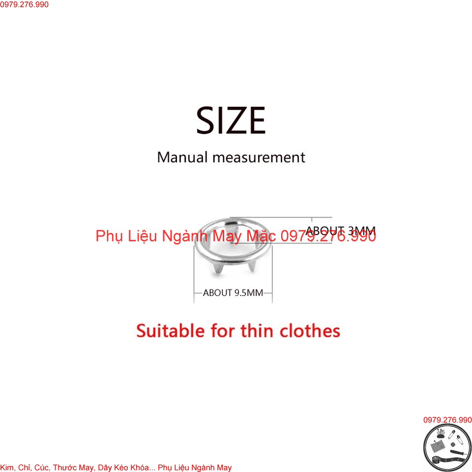 Cúc bấm vành 9.5mm- nút bấm vành sắt 9.5mm loại tốt ko rỉ sét- 50 bộ/1 gói