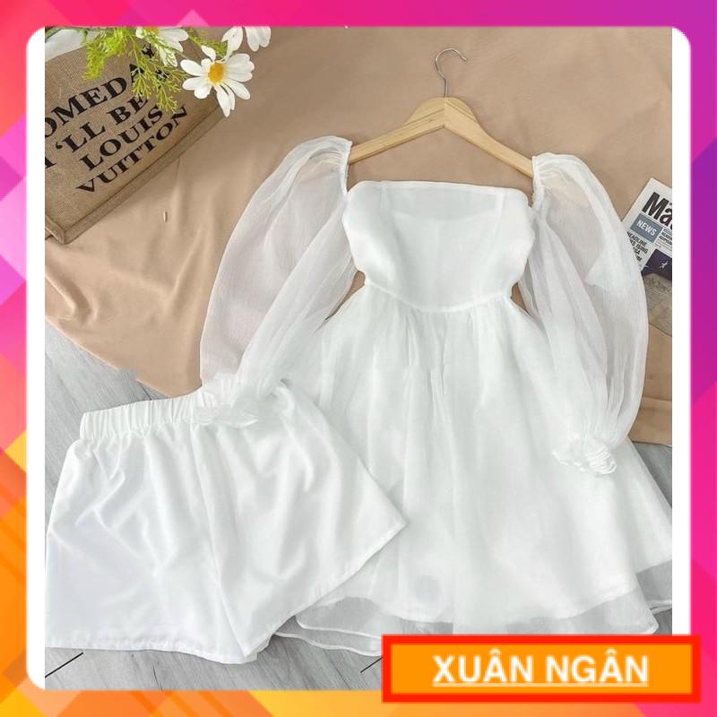 SÉT ĐẦM VOAN KIẾN ÁNH KIM TẶNG KÈM QUẦN