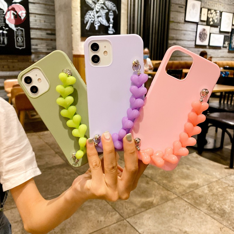 Ốp điện thoại mềm hình trái tim 3D có dây đeo cho IPHONE 6 7 8 PLUS 5 SE 2020