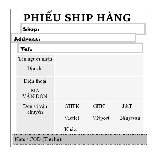 60 phiếu ship hàng 9x9 điền mã vận đơn ( in sẵn thông tin shop, decal sẵn keo) ĐẶT TỐI THIỂU 2 SET