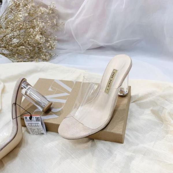 H(ẢNH THẬT)Guốc 9p Zara Bản To Trong Mica Êm Tuyệt Đối Gót Trụ Trong Suốt Fullbox Cao Cấp