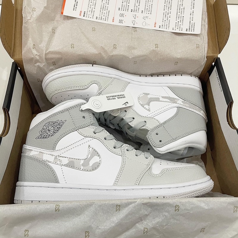 Giày JORDAN 1 MID GREY CAMO WHITE - Fullbox, giầy sneaker nam nữ xám trắng cao cổ