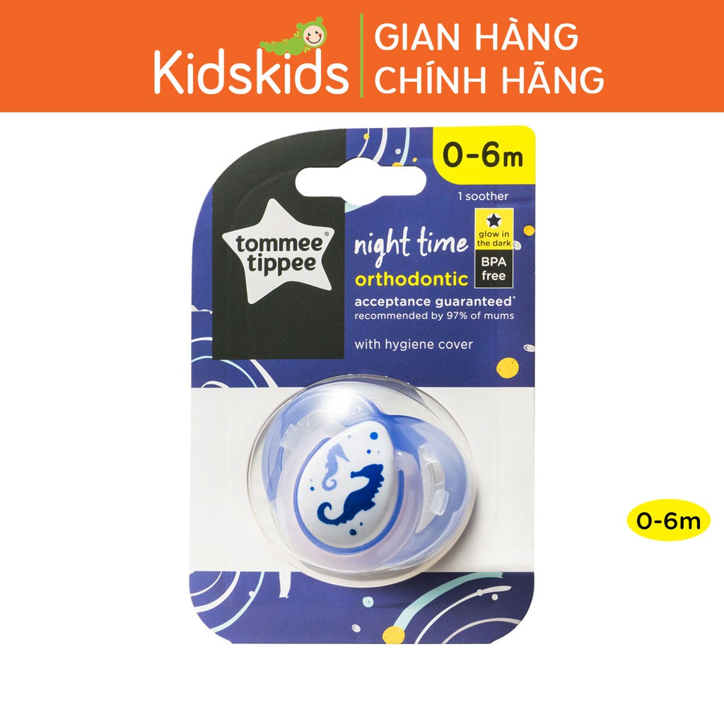 [Mã BMBAU50 giảm 7% đơn 99K] Ty ngậm dạ quang cho bé Tommee Tippee Night Time 0-6 tháng (vỉ đơn) - Cá Ngựa