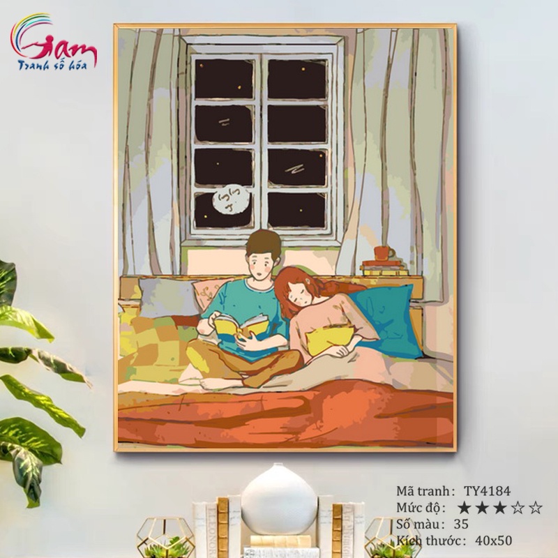 Tranh tô màu theo số Gam Tình yêu đôi lứa có khung 40x50cm TY4184