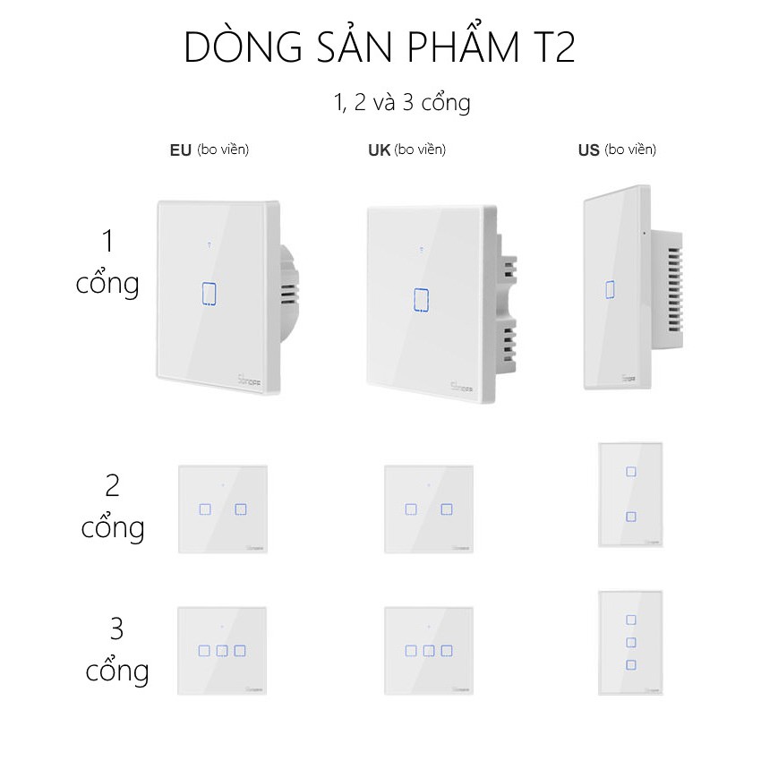 Công tắc Cảm ứng WIFI Sonoff T2EU/ US (Phiên bản mới 2019)