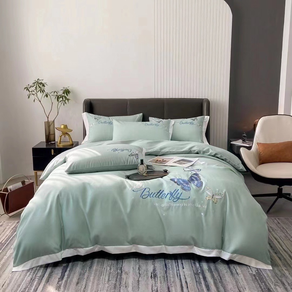 Bộ chăn ga gối Cotton Butterlly thêu họa tiết bướm sang trọng, chất cotton 100% nhập khẩu cao cấp thoáng mát-Bông.Decor
