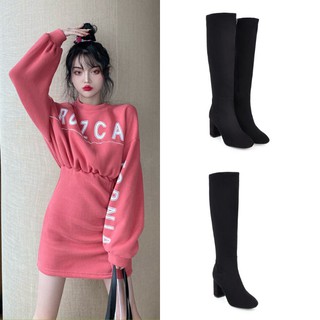 Giày boot đế vuông cổ cao dưới gối da lộn GBĐV-04B6