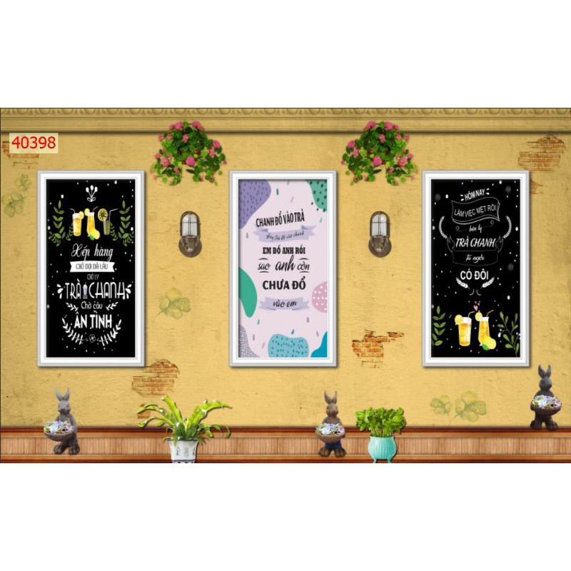 combo 3 bức tranh 3d dán tường quán trà sữa