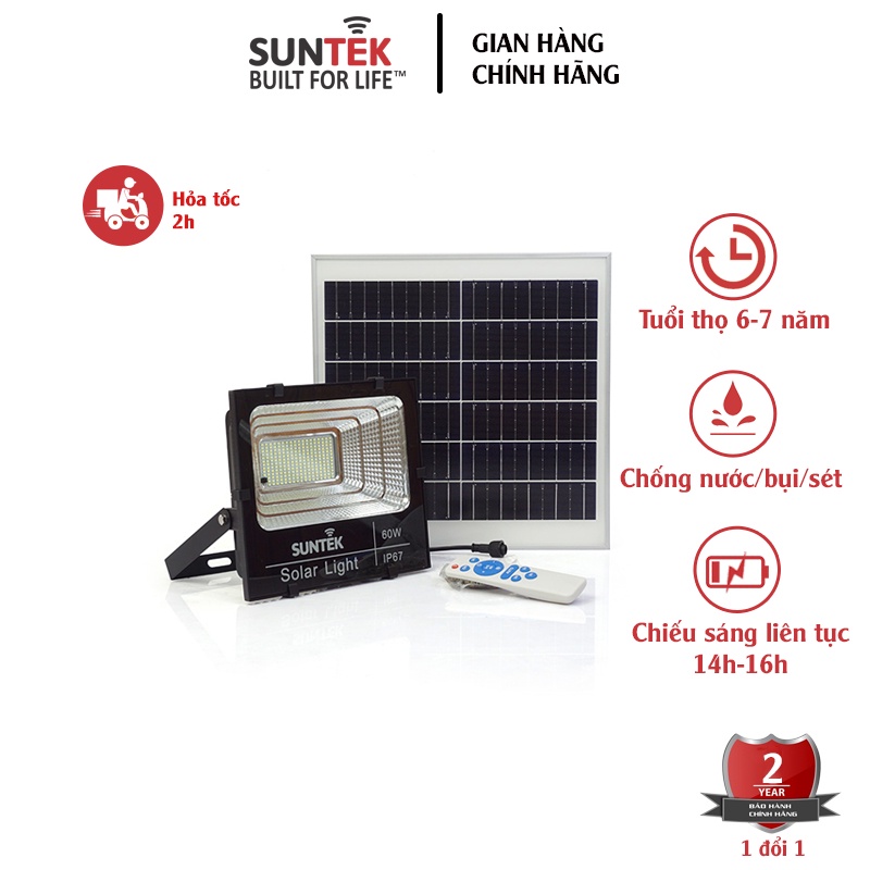 Đèn Pha Năng Lượng Mặt Trời SUNTEK LED Solar Light 60W - Hàng Chính Hãng - Bảo hành 2 năm 1 đổi 1