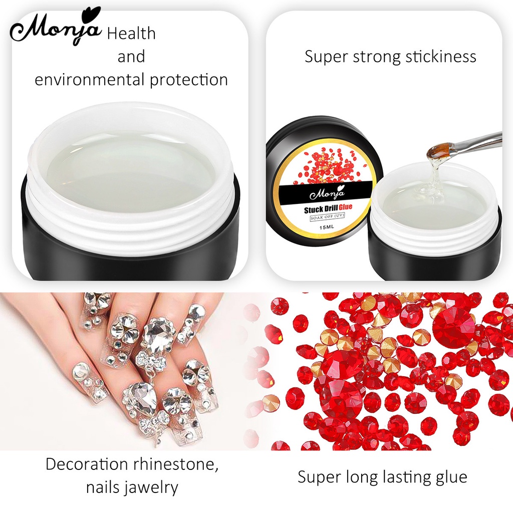 MONJA Hộp keo dán phụ kiện đá đính trang trí móng 15ml