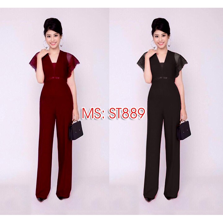 (Có ảnh thật) Jumpsuit đồ bay liền dài phối lưới tay cánh dơi ren xinh xắn