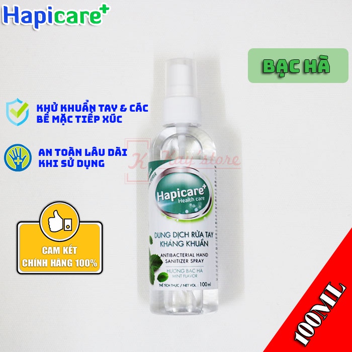 [Siêu Combo] Chai xịt khuẩn mini HapiCare+ (100ml) / Dung dịch rửa tay sát khuẩn / Nước khử khuẩn / Xịt rửa tay khô