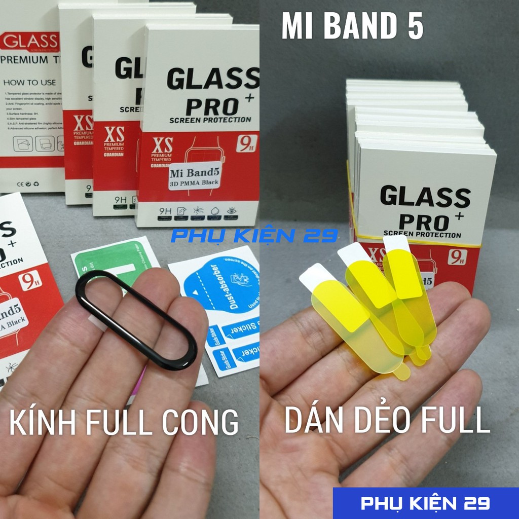 [Mi Band 5] Kính cường lực full cong 3D,combo dán dẻo full bảo vệ màn hình Glass Pro+ 9H