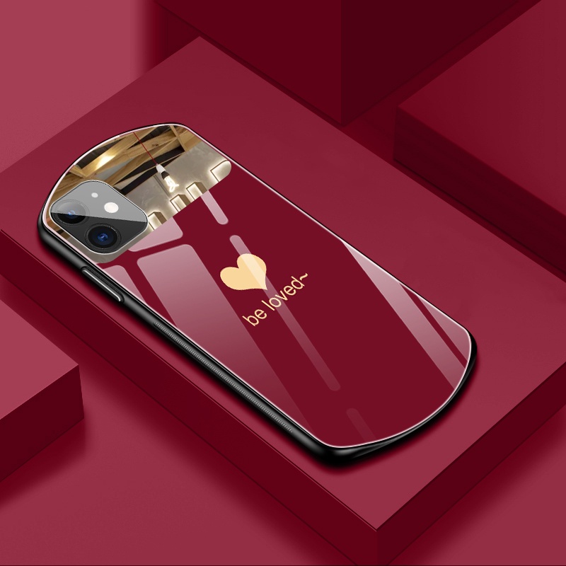 Ốp Điện Thoại Silicone Mặt Kính Cường Lực Hình Trái Tim Cho iPhone 12 11 Pro Max XSMAX XR X XS 8 7 Plus SE2020