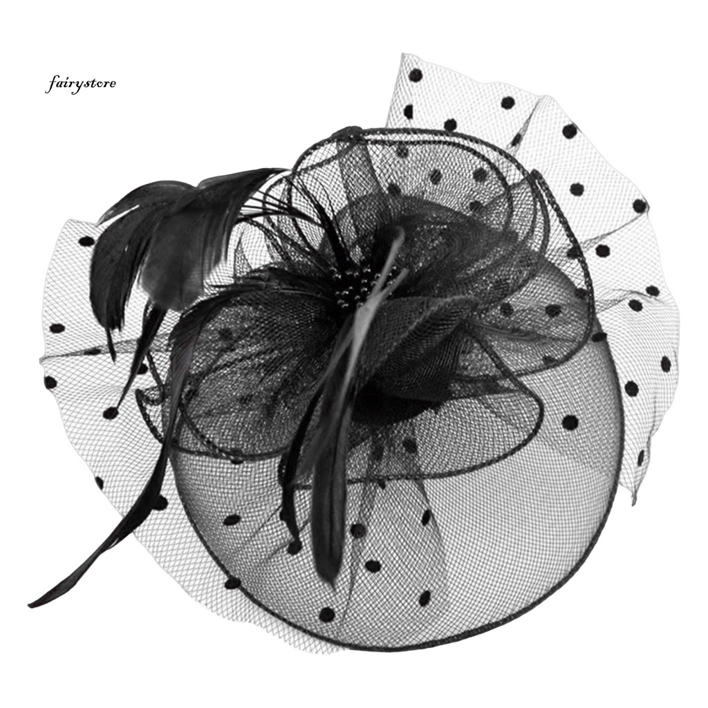 Fairystore| Cài Tóc Hình Nón Đính Hoa Và Lông Vũ Cho Cô Dâu