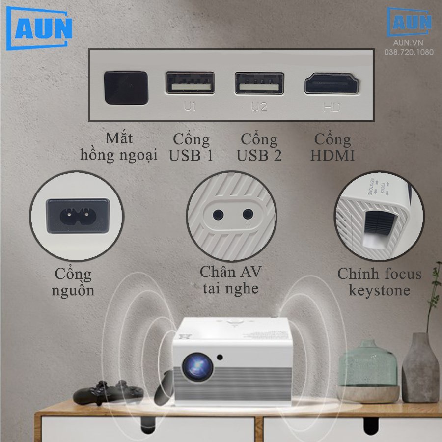 Máy chiếu mini Fullhd 1080p- AUN F90w- Phân giải thực chuẩn 1080p, độ sáng cao 4200 lumen, xem phim, chiếu phòng họp nhỏ