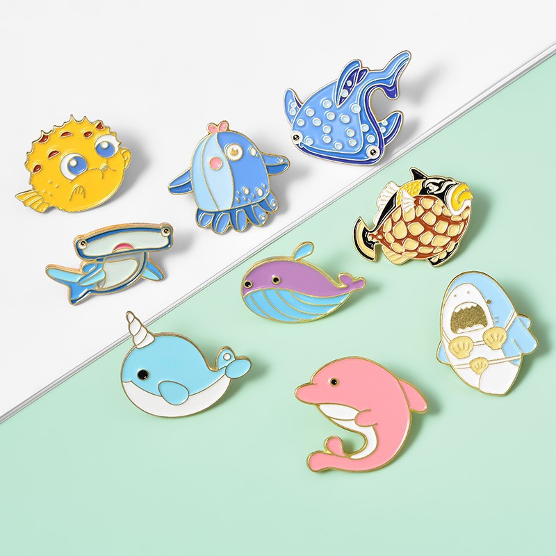 Trâm Cài Áo Hình Cá Mập / Bạch Tuộc / Cá Heo Hoạt Hình Sáng Tạo Thích