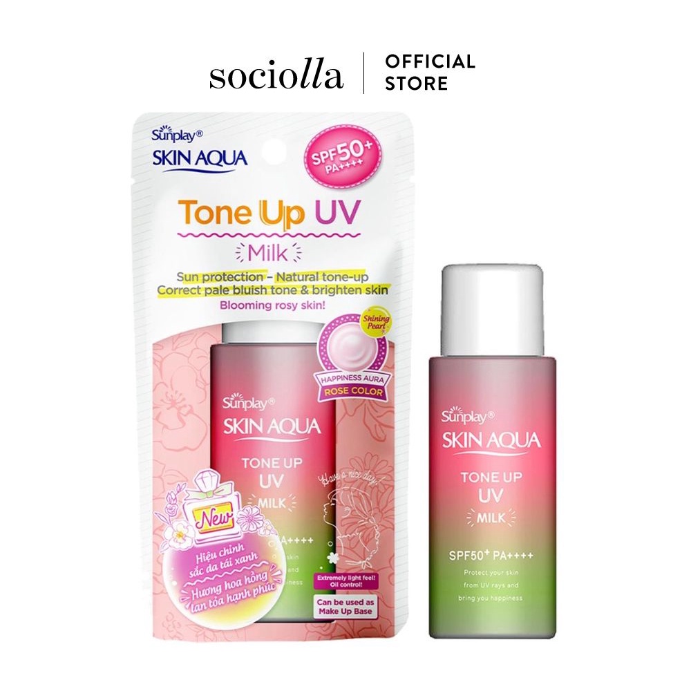 Sữa Chống Nắng Hiệu Chỉnh Sắc Da Sunplay Skin Aqua Tone Up UV Milk Happiness Aura Rose Color SPF50+, PA++++ 50 gr