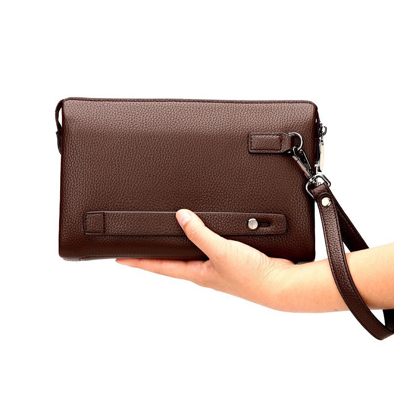 Ví bóp da cầm tay TIANHONGDAISHU KHÓA SỐ da bò 22x14x4.5cm (Nâu-Đen)
