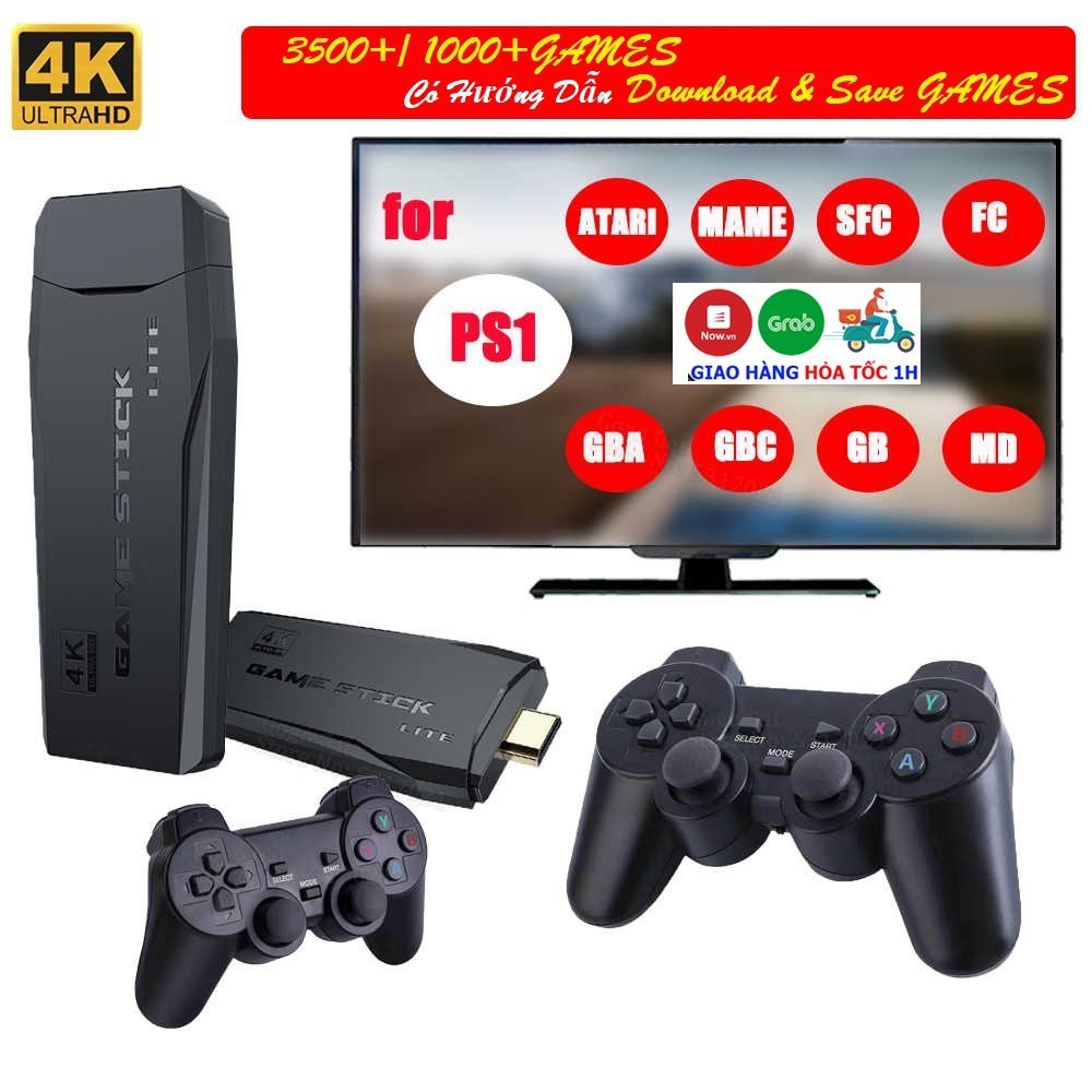 [Game stick 4K] Máy Chơi Game 4 Nút HDMI Không Dây Hơn 3000 Trò Chơi, Máy Chơi Game Cổ Điển ATARI / PS1 / FC / GBA / SFC