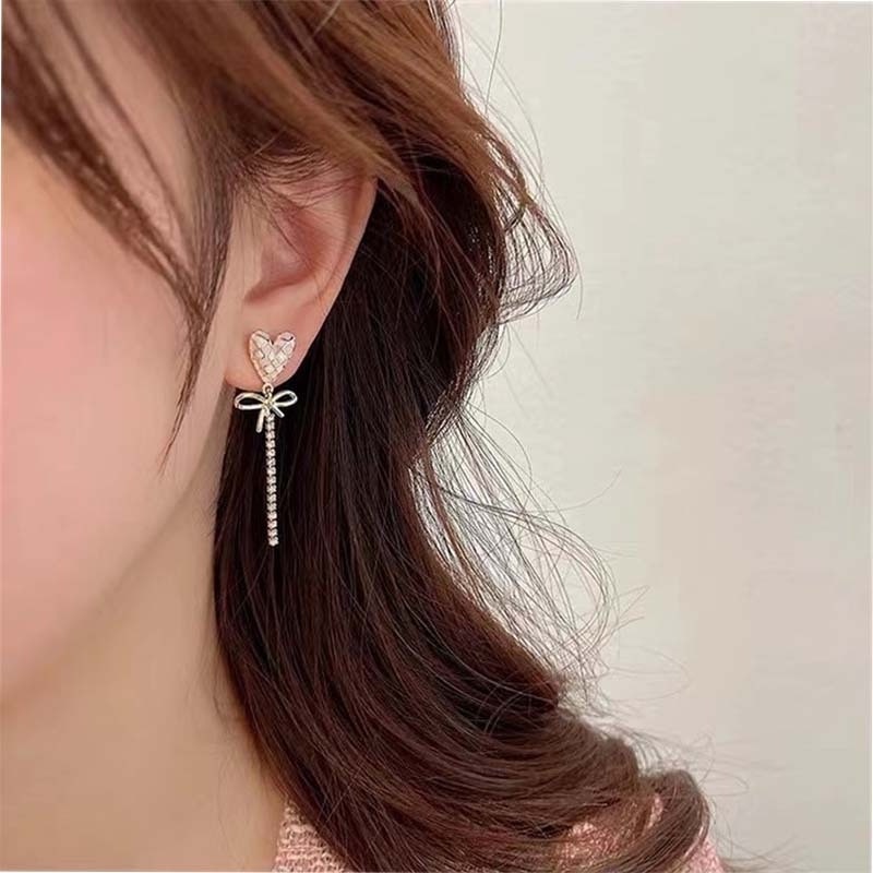 Khuyên Tai Hình Nơ Đính Đá Phong Cách Thời Trang Mới