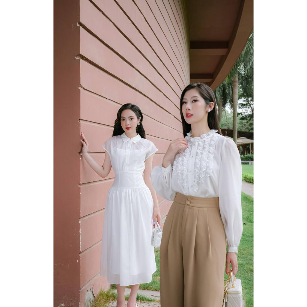 Áo tơ bèo dọc thân-Trắng_LALYA_A256