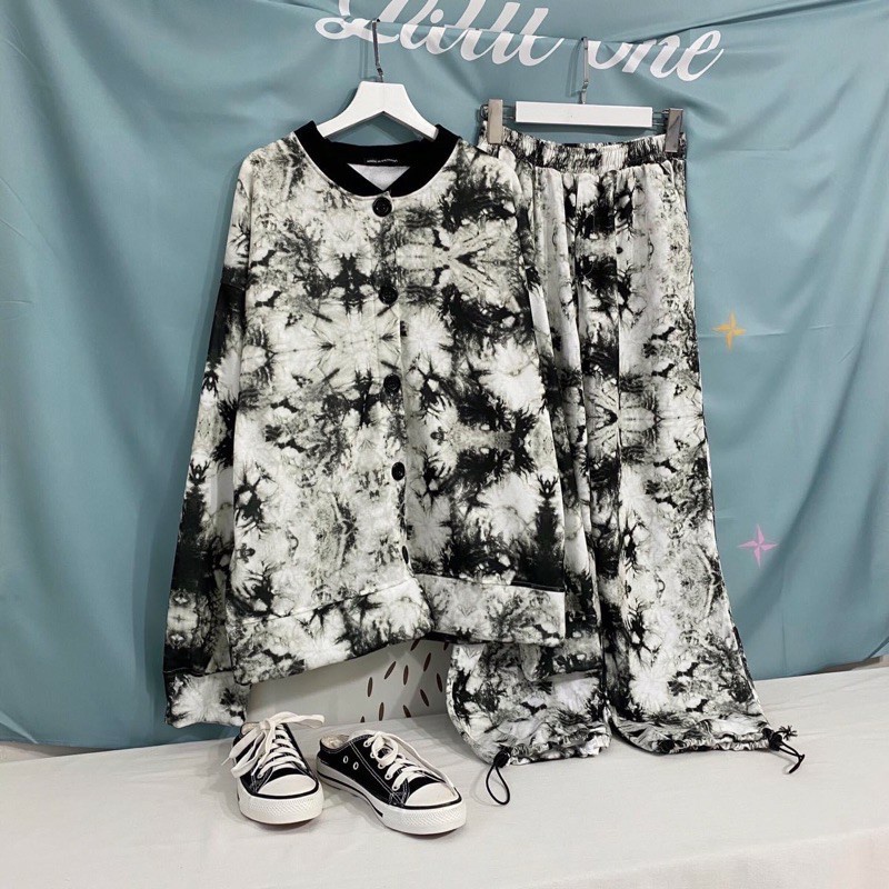 Áo khoác cardigan 3D loang màu tie dye oversize Ulzzang Unisex dáng rộng nam nữ vải da cá