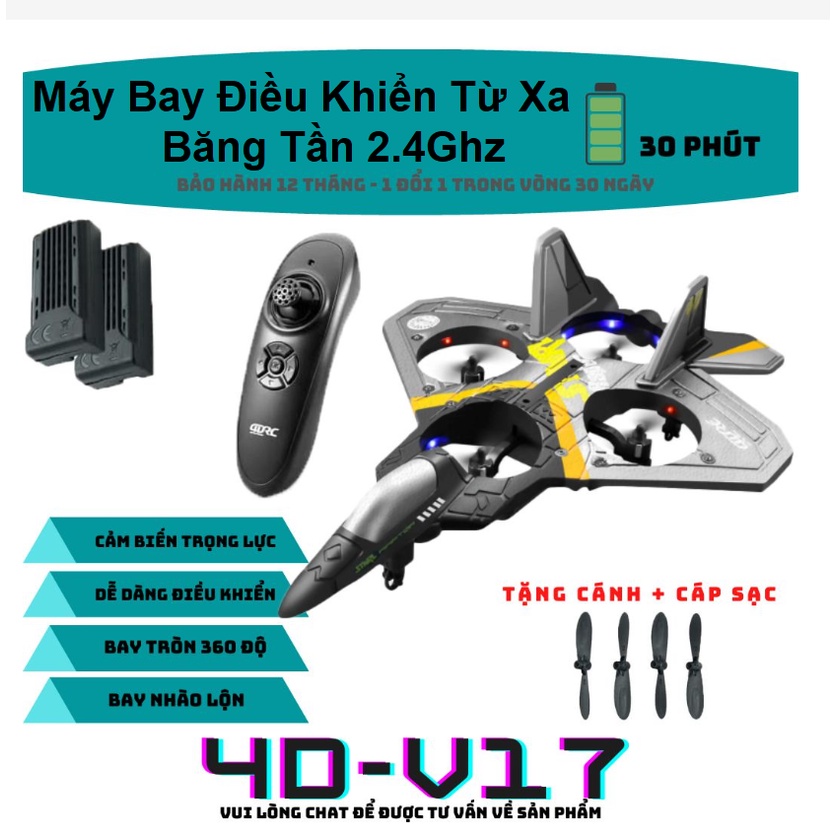 Máy Bay Điều Khiển Từ Xa RC 2.4 - Máy Bay Phản Lực RC V17 Trang Bị 4 Cánh Quạt Đơn Giản Khi Sử Dụng An Toàn Cho Bé