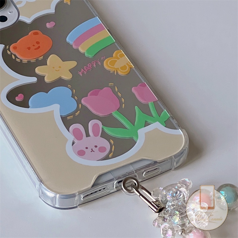 Ốp Điện Thoại Mềm Mặt Gương Có Dây Đeo Hình Gấu 3D Cho iPhone 7 8 14 Plus 11 12 13 14 Pro Max XR X XS Max