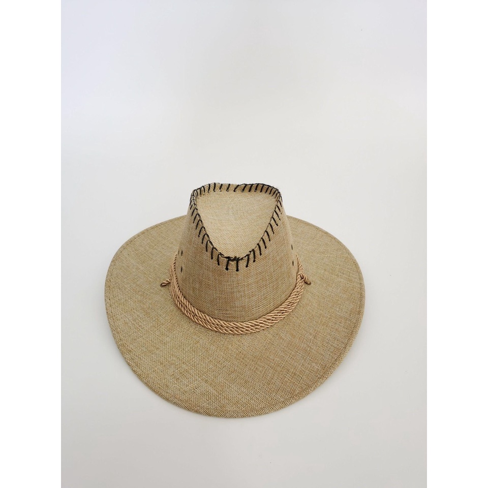 Mũ cao bồi miền tây làm từ cói mềm có dây đeo màu trơn mới