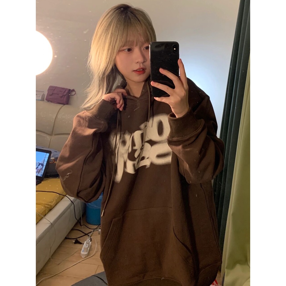 Áo hoodie dáng rộng in chữ phong cách đường phố | BigBuy360 - bigbuy360.vn