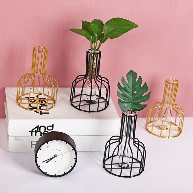 Chậu Trồng Cây Thủy Tinh Để Bàn Kèm Giá Đỡ Kim Loại Tiện Dụng