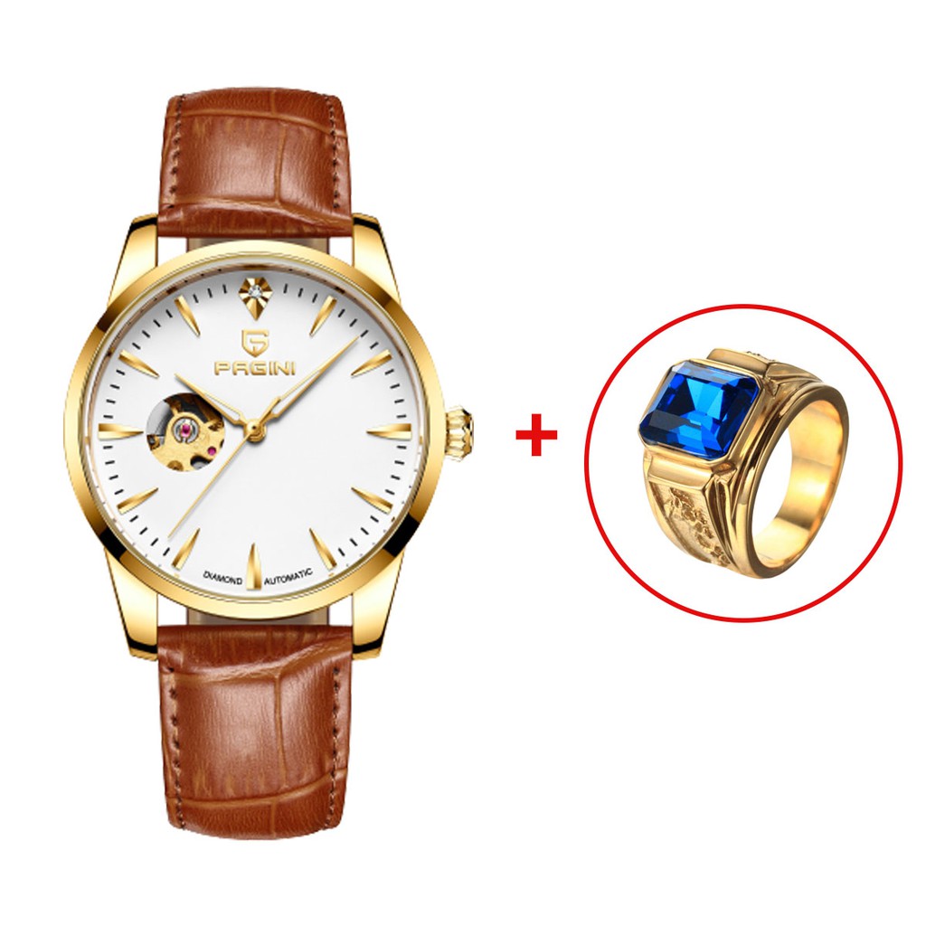 Đồng hồ cơ nam chính hãng PAGINI lộ máy PA9988 dây da cao cấp | BigBuy360 - bigbuy360.vn