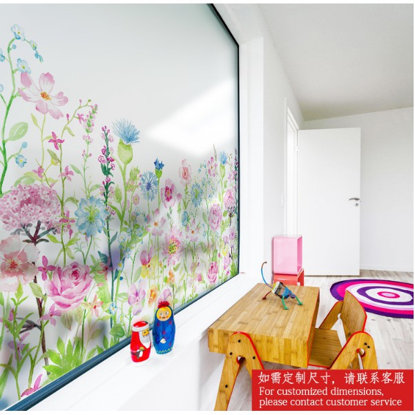 Decal Dán Kính Cao Cấp - Chân Kính Hoa sắc màu nhạt ( 60x58cm )