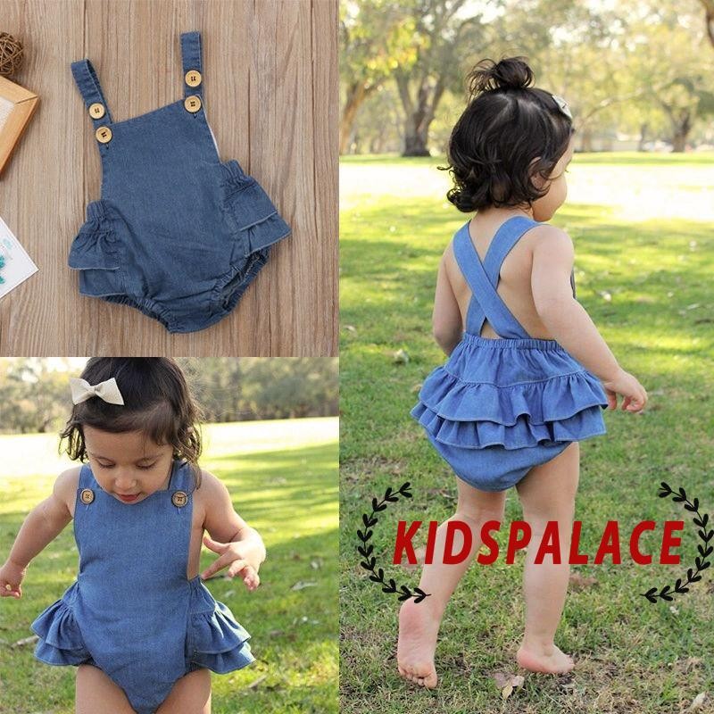 Set Áo Liền Quần Denim Cho Bé Gái