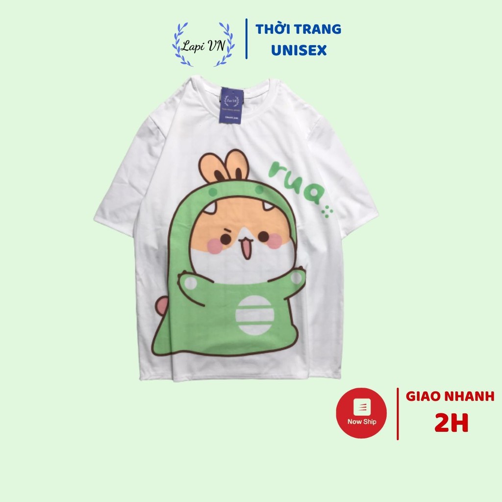 Áo Thun Nam Nữ Unisex &quot;chibi RUA&quot; -Lapi VN, Chất Cotton Form Rộng Tay Lỡ Cổ Tròn Freesize, Big Size