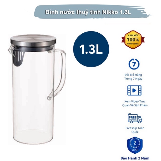 Bình nước thuỷ tinh Nikko 1.3L - Hàng chính hãng INOCHI – Tiêu chuẩn nhật bản