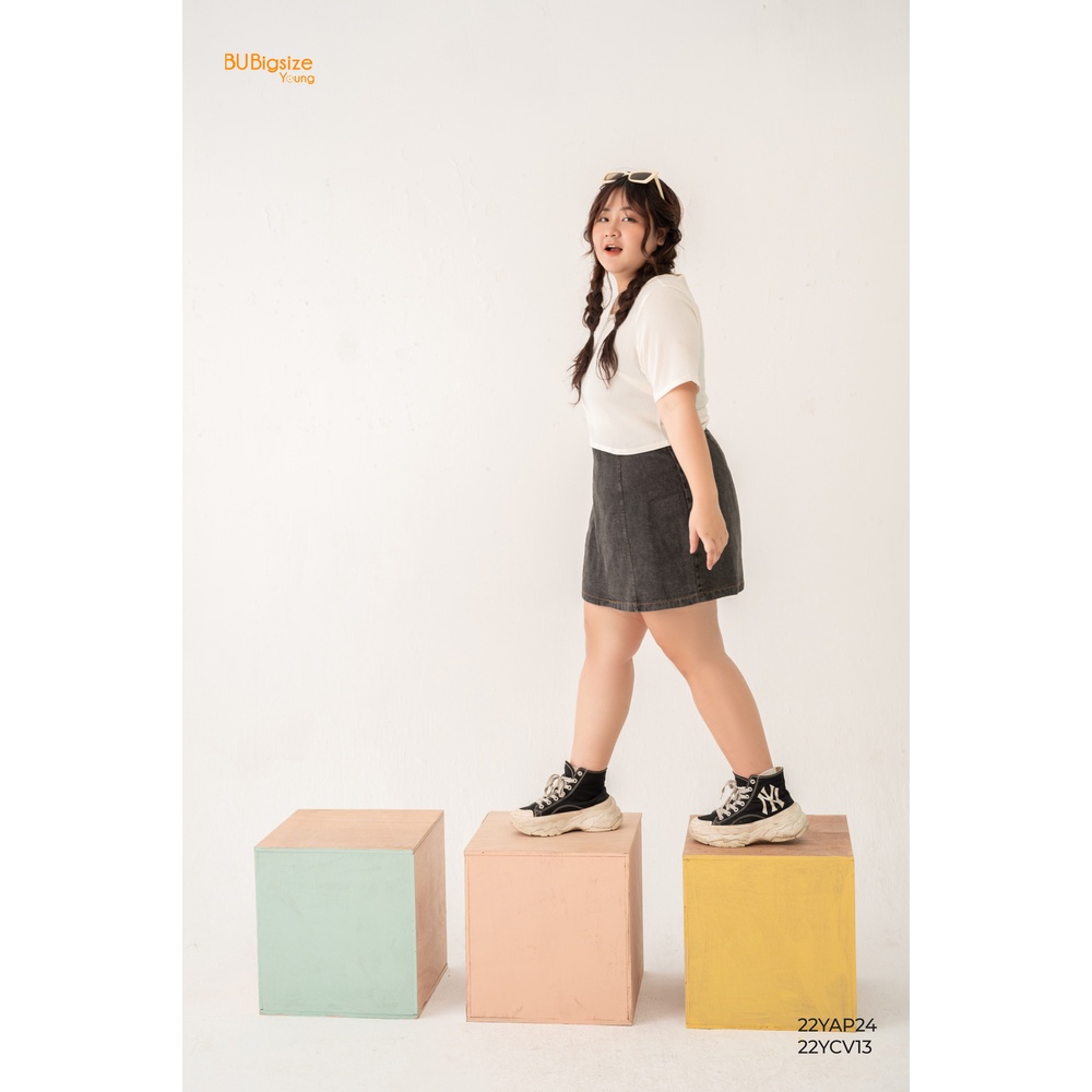 Áo thun xốp dáng ngắn cổ tròn BIGSIZE (55kg đến 95kg) - 22YAP24 - [BU Bigsize Young]