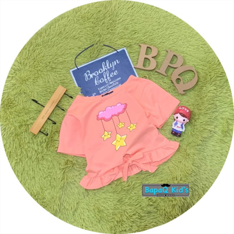 Áo croptop bé gái nơ eo in hình ngôi sao dễ thương 8-20kg