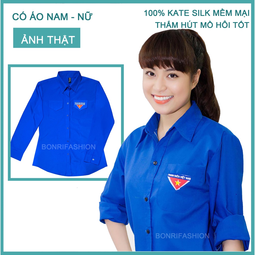 Áo sơ mi đoàn thanh niên tình nguyện cho nữ tay dài cao cấp 30-68kg