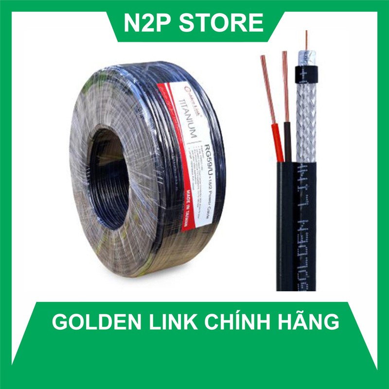 Cuộn 100M dây cáp đồng trục kèm dây nguồn Camera Golden Link Taiwan RG59U+2C