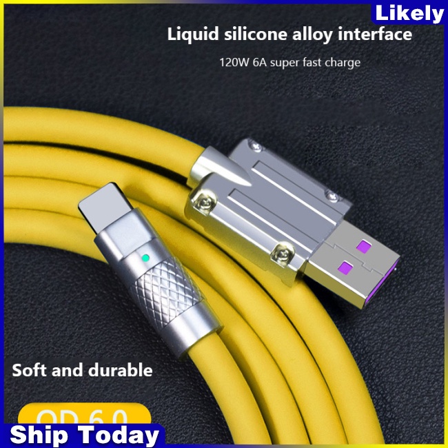 Dây Cáp Sạc Nhanh Usb Loại c 120w 6a Bằng Silicon Dành Cho Iphone
