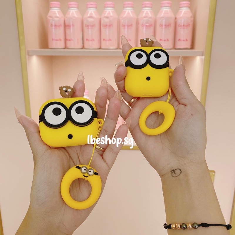 Ốp Bảo Vệ Tai Nghe Case Airpods 1 2 3 Pro Hoạt Hình Minion Chất Liệu Silicone Kèm Keyring Dễ Thương Chống Va Đập