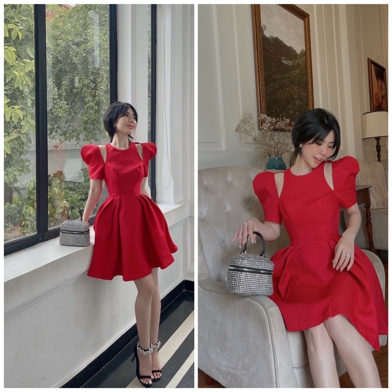 Đầm xòe tay phồng cách điệu