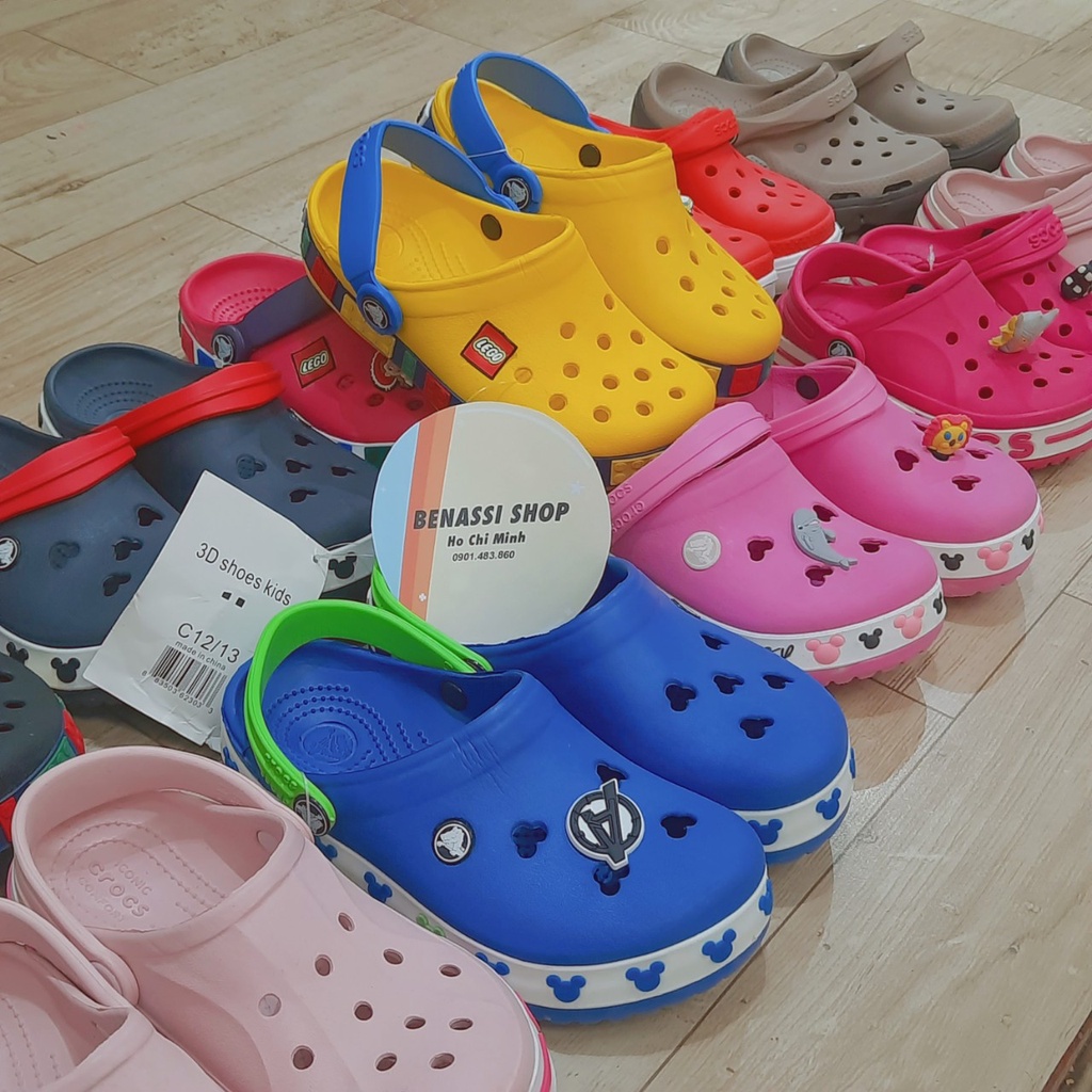 dép sục crocs trẻ em cá sấu hình lego nhiều màu