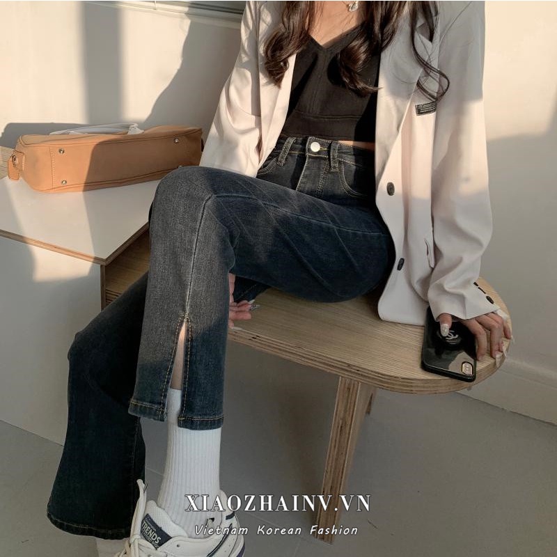 Quần jean Xiaozhainv lưng cao co dãn phong cách Hàn Quốc dành cho nữ