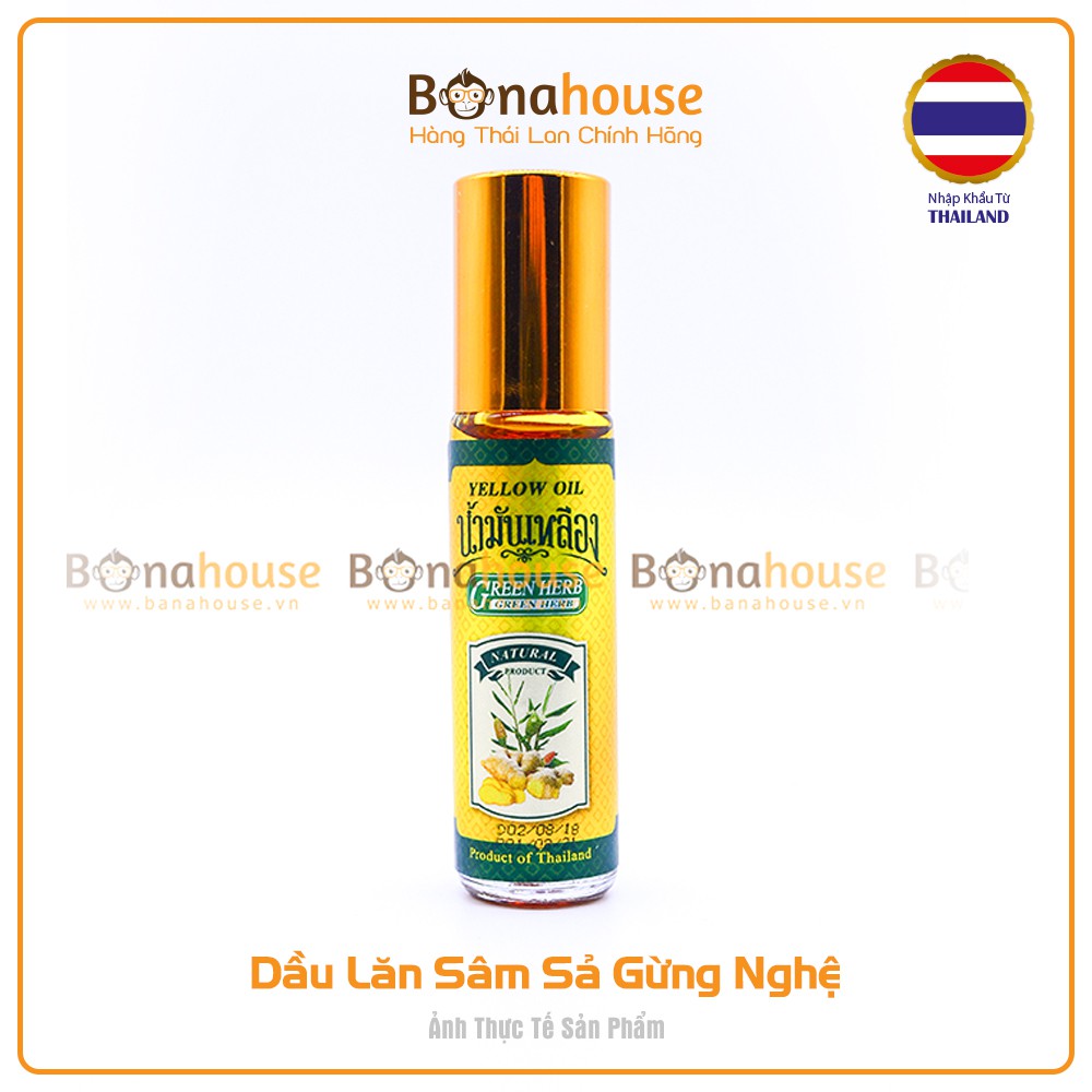 Dầu Nóng Yellow Oil Green Herb Thái Lan (Sâm - Nghệ Gừng - Sả)