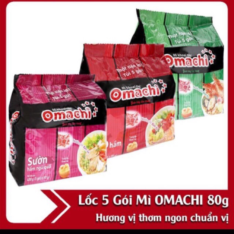 Bịch 5 Gói Mì Tôm Omachi Xốt Bò Hầm, Sườn Hầm 80g