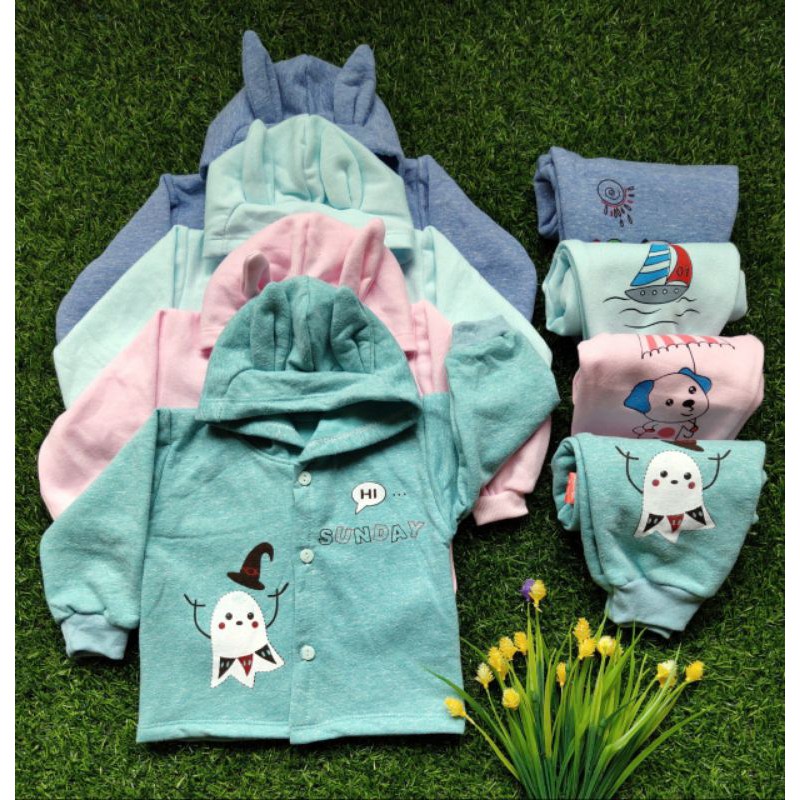 Áo Khoác Nỉ Bông Sơ Sinh Có Mũ Mềm Ấm Cho Bé 3-12KG